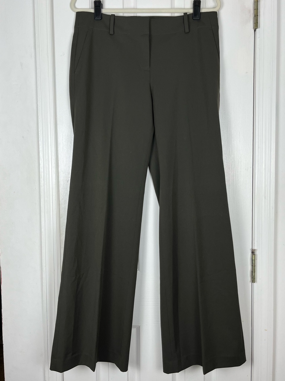 Ann Taylor Wide Boot Dress Pants Sz 10 Dark Olive Capsule Minimalist Preppy Work